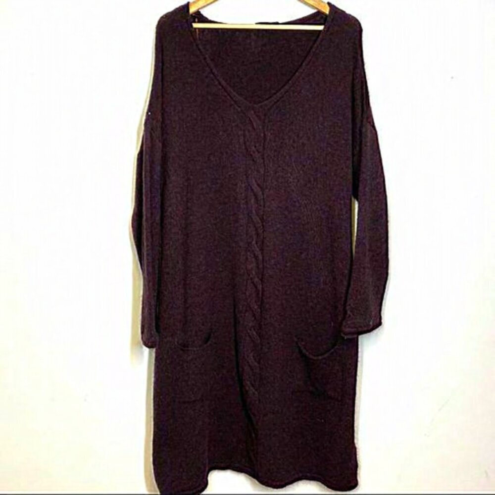 Luukaa Ricot Tunic with V-collar Burgundy Dress Size Medium